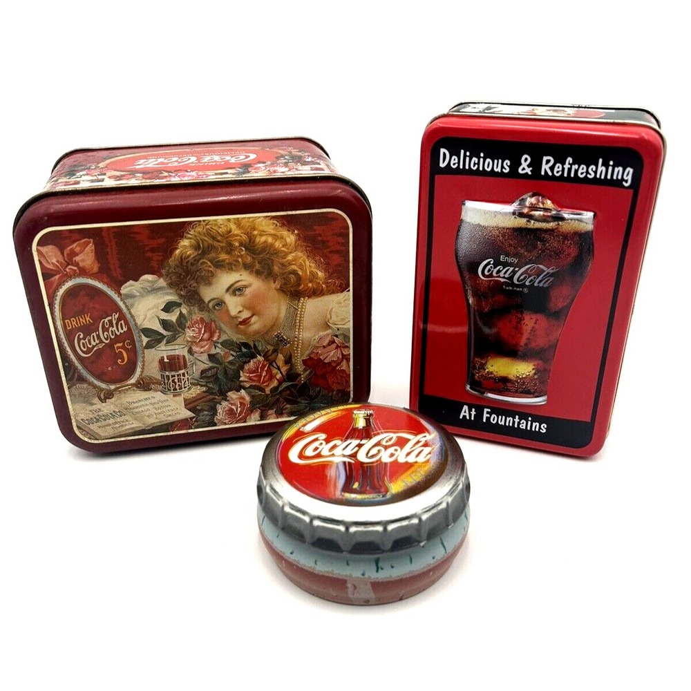Vintage Coca Cola Collectable Tins 90s Lot of 3 Red White Retro Advertising